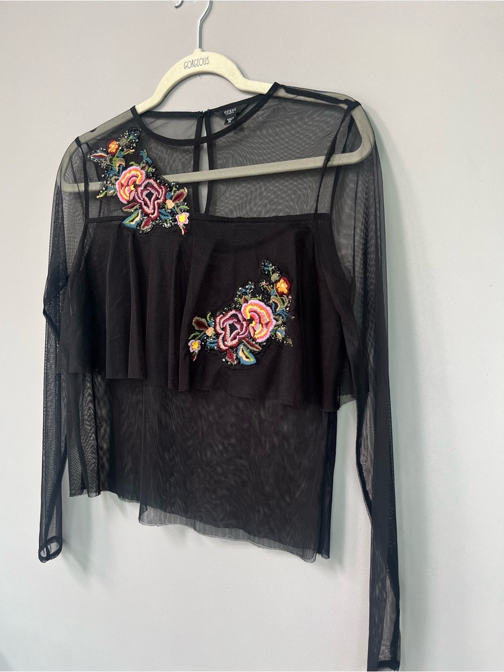Mesh embroidered long sleeve T